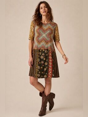 Anthropologie Tiny Patchwork Tunic Dress Oversized Mixed Print Boho